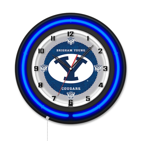 Holland Bar Stool Brigham Young University 19 Double Neon Wall Clock Clk19BK - main