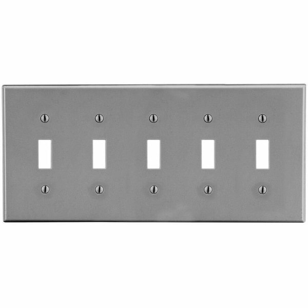 Hubbell Wiring Device-Kellems Toggle Switch Wall Plate, Number of Gangs: 5 Plastic, Satin Finish, Graphite P5GY - main