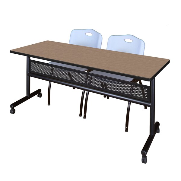 Regency Kobe Flip-Top Privacy Nesting Table W/ 2 M Stack Chairs, 72 in W, 24 in L, Noble Oak MKFTM7224NO47GY - main