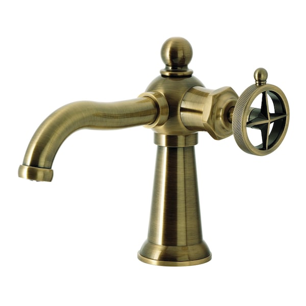 Kingston Brass One-Handle Single-Hole Bathroom Faucet with Push Pop-Up Drain, Antique Brass KS3543RNK - main
