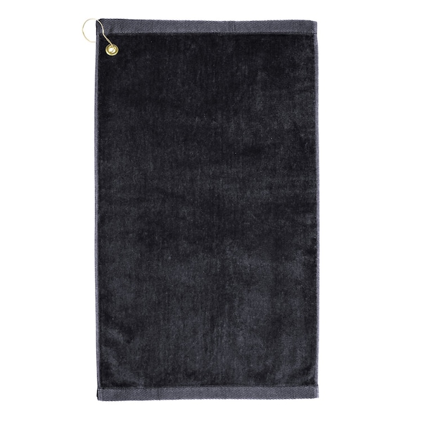 Towelsoft Premium 16 inch x 26 inch Velour Golf Towel with Corner Hook &Grommet Placement-Black Golf-GV1201CL-BLK - main