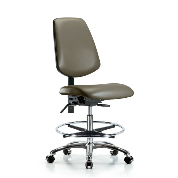 Blue Ridge Ergonomics Vinyl Chair Chrome, Med Bench, Med Back, Tilt, Foot Ring, Casters, Taupe BR-VMBCH-MB-CR-T1-A0-CF-CC-8809 - main