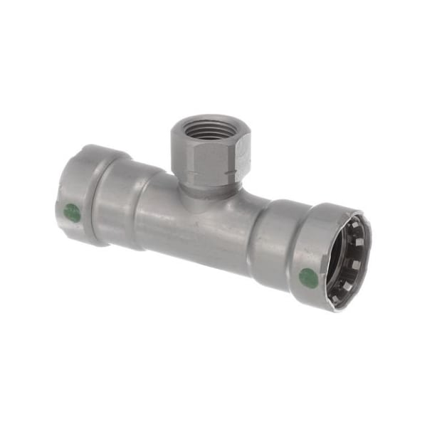 Viega MegaPress tee P1 0.75 P2 0.75 FPT 0.5 carbon steel zinc-nickel coating 25405 - main