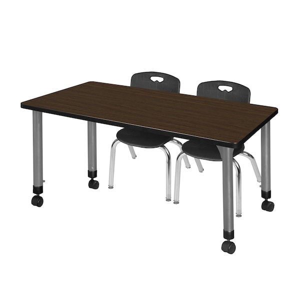 Regency Kee Mobile Adjustable Classroom Table W/ 2 Andy Stack Chairs, 60 in W, 24 in L, Neo Walnut MT6024NWAPCGY45BK - main