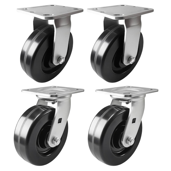 Hyw Products Heavy Duty Caster Set 6in Phenolic Wheels, 2 Rigid & 2 Swivel, 4PK 40-60R-A1-PH-2,40-60S-A1-PH-2 - main