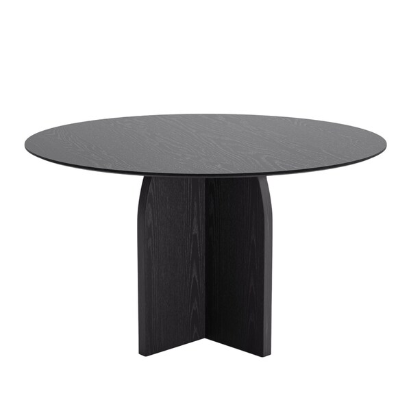 Homeroots 52" Black Solid Wood Pedestal Base Round Top Dining Table 712170 - main