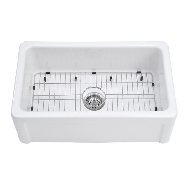 Kingston Brass 30" Fireclay Single Bowl Farmhouse Kitchen Sink with Bottom Grid and Strainer, Glossy White KGPF311910YHC - main