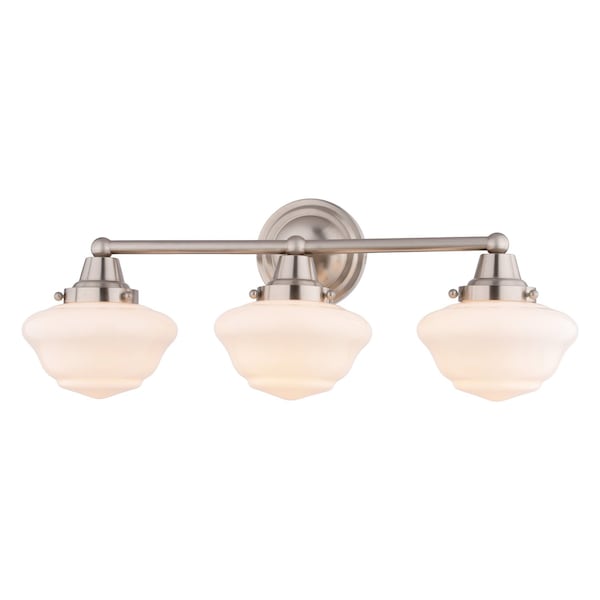 Vaxcel Eastgate 3-Light Satin Nickel Vanity Light with Frosted Opal Schoolhouse Globe Glass W0565 - main