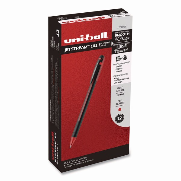 Uni-Ball Jetstream 101 Hybrid Gel Pen, Stick, Bold 1 mm, Red Ink, Black/Red Barrel, 12PK 1768013 - main