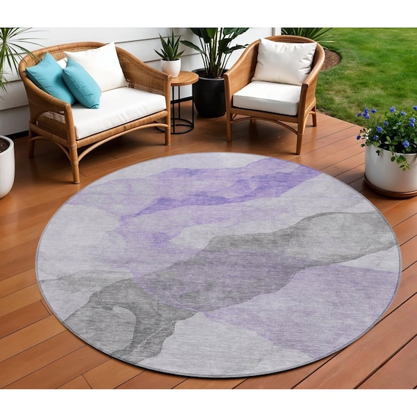 Homeroots 8' Lavender And Gray Round Abstract Washable Indoor Outdoor Area Rug 631835 - main