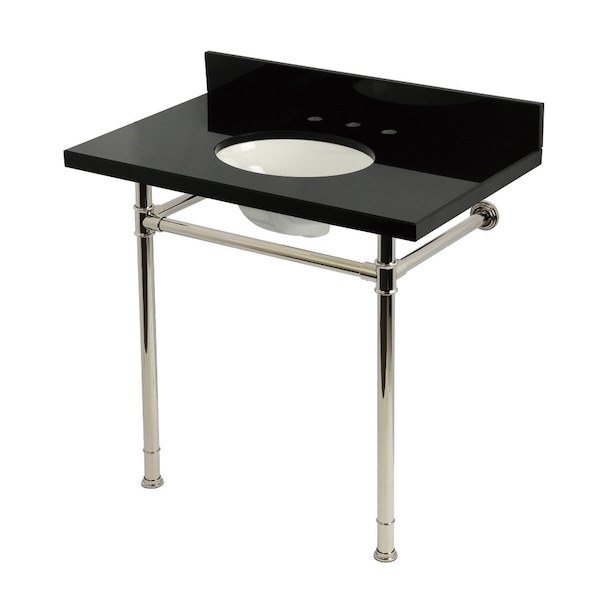 Kingston Brass 36-Inch Black Granite Console Sink with Stainless Steel Legs, 8-Inch, 3-Hole KVPK36228K386 - main