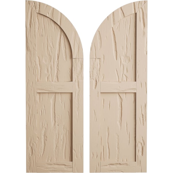 Ekena Millwork Pecky Cypress 2 Equal Flat Panel w/Quarter Round Arch Top Faux Wood Shutters, 18"W x 44"H SHUFPQ18X44PCPR - main