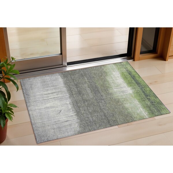 Homeroots 3' X 5' Fern Green And Gray Abstract Washable Indoor Outdoor Area Rug 632047 - main