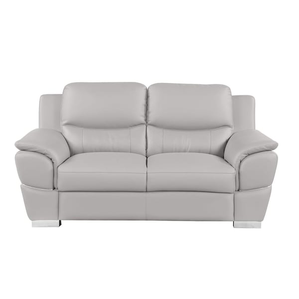 Homeroots 69in Light Gray and Silver Leather Loveseat 720580 - main