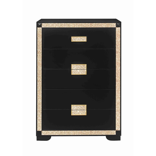 Homeroots 48" Black And Gold Faux Crystal Bling Wood Six Drawer Dresser 564687 - main