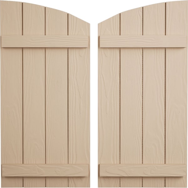 Ekena Millwork Sandblasted 4 Board Joined Board-n-Batten w/Elliptical Top Faux Wood Shutters, 22W x 36H, PR SHUBJL22X36SDPR - main