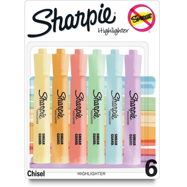 Sharpie SmearGuard Tank Style Highlighters - Wide Chisel, Narrow Narrow Marker Point - Assorted Ink, 6PK 2157488 - main