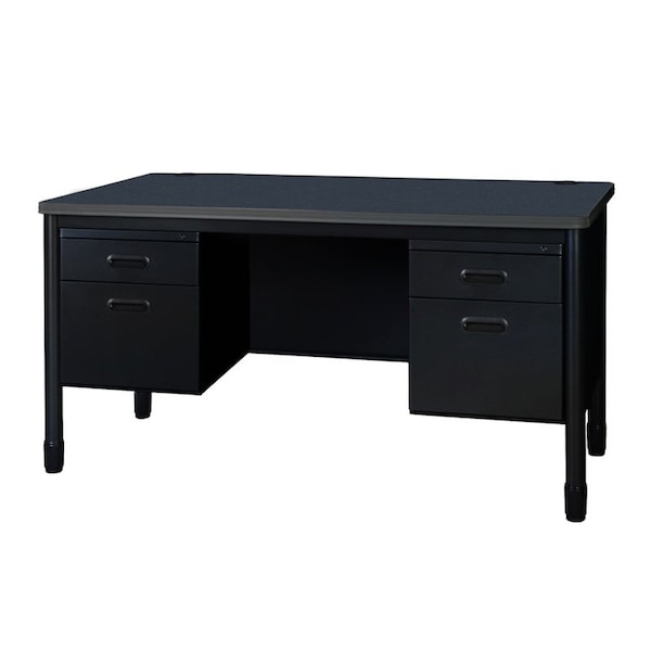 Regency Mesa Steel Double Pedestal Teacher's Office Desk 60in x 30in, Grey Top, Black Base 66266DPGYBK - main