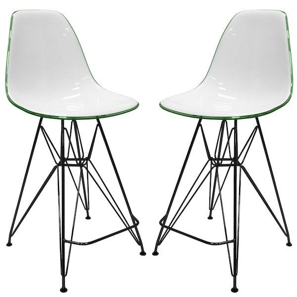 Leisuremod Cresco Acrylic Barstool - Modern ABS Plastic Counter Stool with Steel Legs & Footrest, 2PK CRBL-30WG2 - main