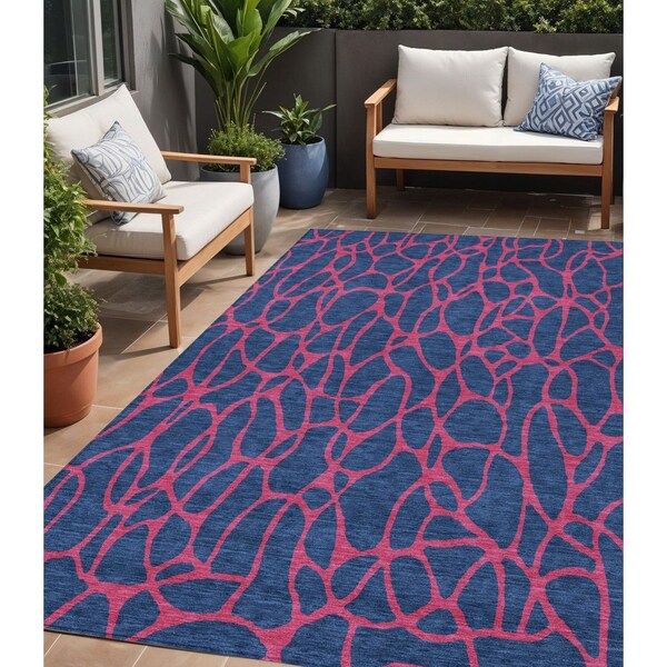 Homeroots 5' X 8' Navy Blue And Dark Pink Geometric Washable Indoor Outdoor Area Rug 599221 - main