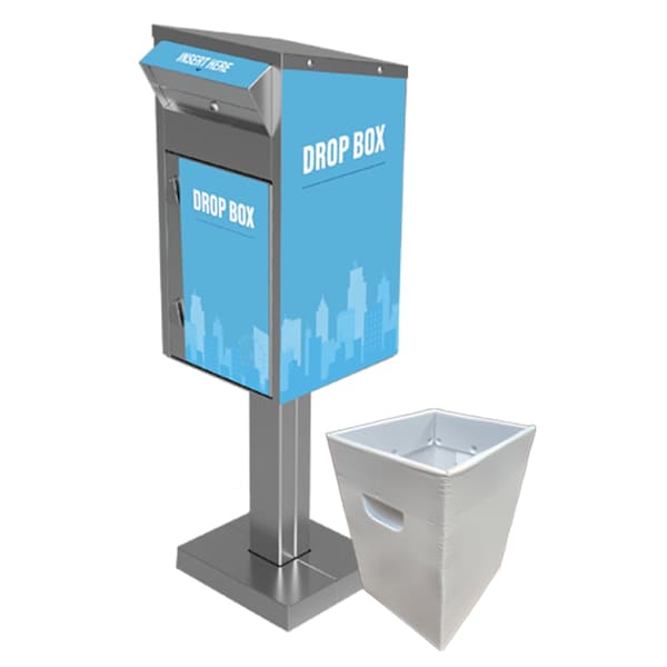 American Security Cabinets Medium Payment Drop Box 610 With Plastic Collection Tote PMT-610-SS-OC-PCT-KB - main