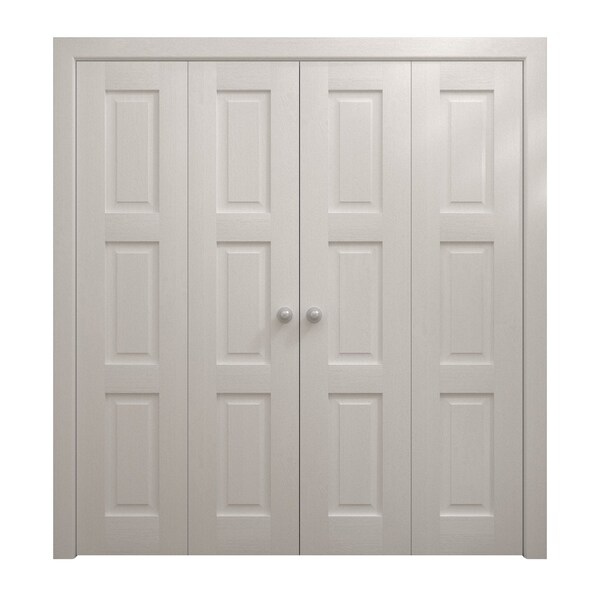 Sartodoors Sliding Closet Double Bi-fold Doors 96 x 96 inches, Ego 5010 Painted White Oak, Sturdy Tracks Mold EGO5010DBF-PWO-96x96 (4* 24x96) - main