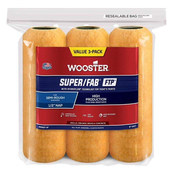 Wooster RR927 9 in. Super Fab Ftp 0.5 in. Roller Cover, 3PK 71497179869 - main