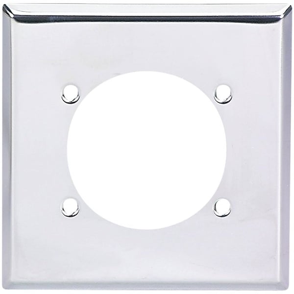 Eaton Wiring Devices Power Outlet Wallplate, 4-1/2 in L, 4-9/16 in W, 2 -Gang, Chrome, Silver, Chrome 69-BOX - main