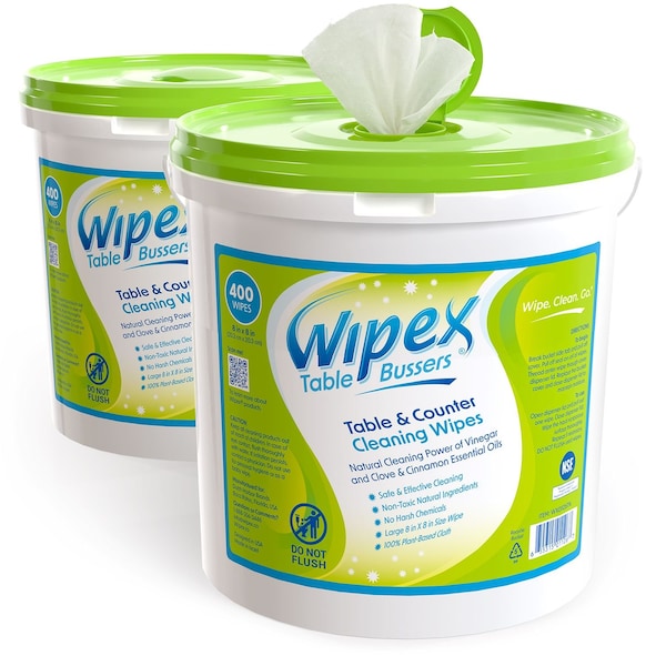 Wipex Natural Table Cleaning Wipes 400ct Bucket, Cinnamon/Clove, 800 Plant-Based Food Service Wipes, 2PK WX01126TN-2 - main