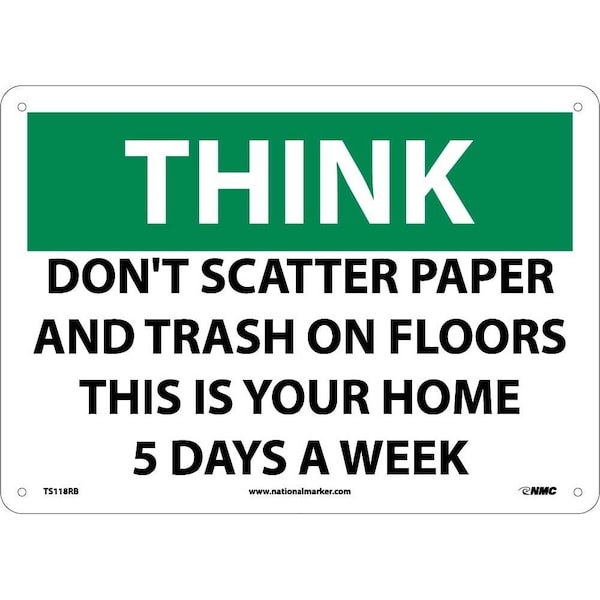 Nmc Think Don'T Scatter Paper And Trash Sign, TS118RB TS118RB - main