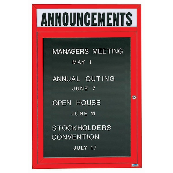 Aarco Outdoor Enclosed Directory w/ Al Frame HeadeRS, Powder Coated Red, 48''Hx36''W OADC4836HR - main