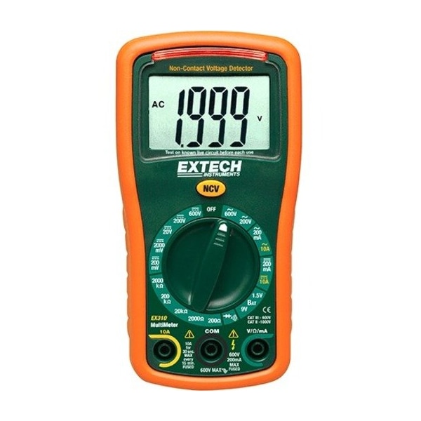 Extech Digital Multimeter, 600 V Max DC, 0.1 V Max AC, Average, 2,000 Instrument Counts, LCD EX310 - main