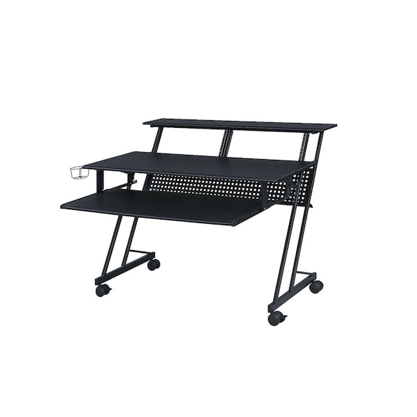 Homeroots 47" Black Wood and Metal Rolling Computer Desk 491455 - main