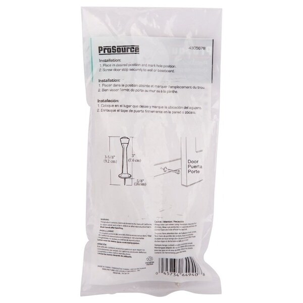 Prosource Heavy-Duty Rigid Door Stop, 1 in Dia Base, 3 in Projection, Die-Cast Zinc & Plastic CL-208P-SN-PS - main