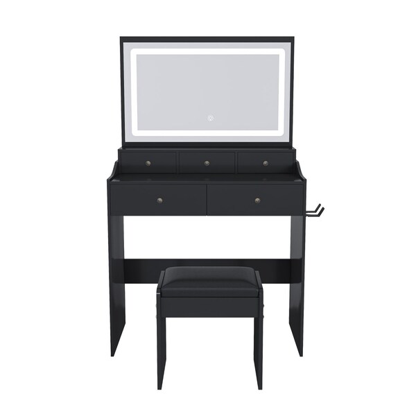 Homeroots 30" Black Wood Lighted Five Drawer Dresser 714274 - main