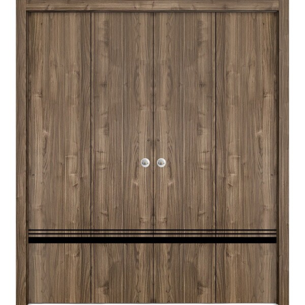 Sartodoors Sliding Closet Double Bi-fold Doors, Planum 0012 Walnut and Aluminum Strips, Sturdy Tracks Moldings PLANUM0012DBF-WLN-72 x 96 (4* 18x96) - main
