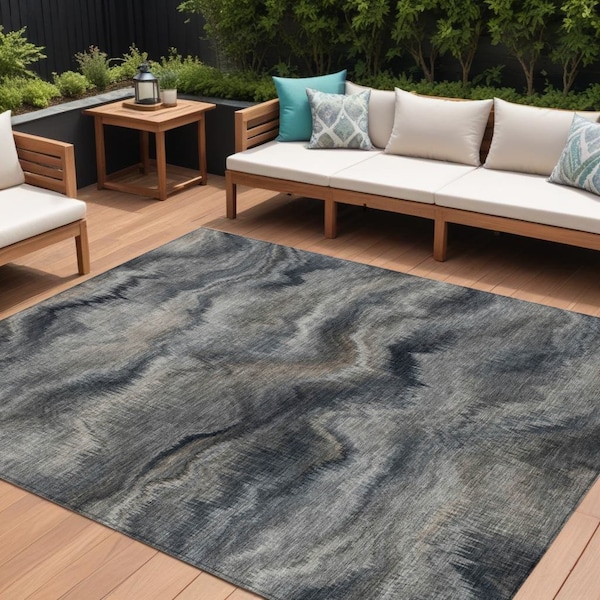 Homeroots 9' X 12' Gray And Silver Abstract Washable Indoor Outdoor Area Rug 631309 - main