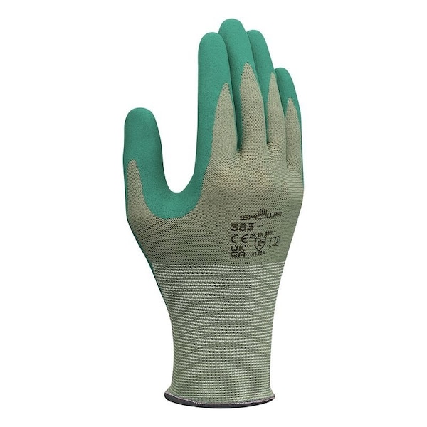 Showa Biodegradable Coated Gloves, Biodegradable Nitrile, Palm, Green, XL 1 PR 383XL-09.RT - main
