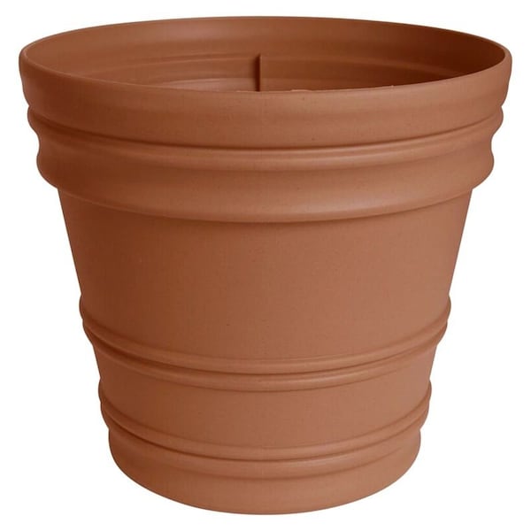 Bloem Planter, 21-1/2 in H, 21-1/2 in W, Round, Rolled Rim Design, Resin, Terracotta RR2246 - main