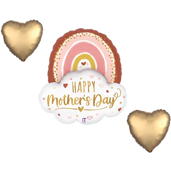 Loonballoon Mother's Day Theme Balloon Set, 35 Inch Mother's Day Boho Rainbow Balloon, Heart Shape Foil Balloons 97751 - main