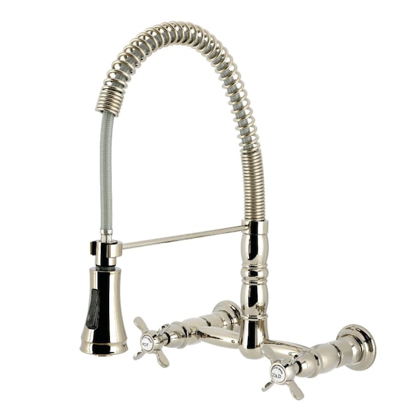 Kingston Brass Double-Handle Wall-Mount Pre-Rinse Bridge Kitchen Faucet, Polished Nickel GS1246BEX - main