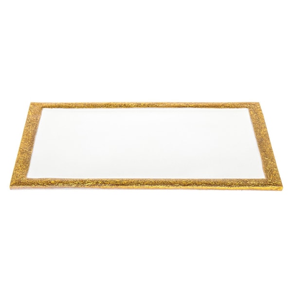 Homeroots 9in Gold and White Rectangular Metal Serving Tray 517545 - main