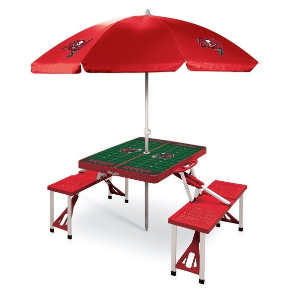 Picnic Time Family Of Brands Tampa Bay Buccaneers - Picnic Table Portable Folding Table with Seats and Umbrella, (Red) 811-02-100-305-2 - main