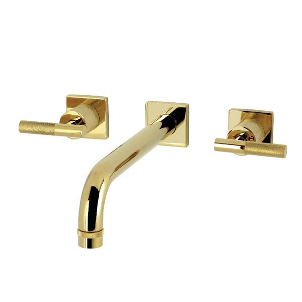 Kingston Brass Two-Handle Wall Mount Tub Faucet with Knurled Handle, Polished Brass KS6022KNL - main