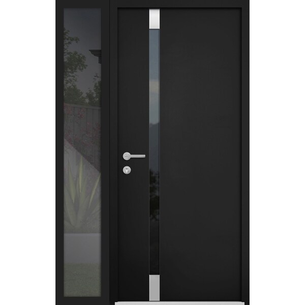 Vdomdoors Steel Door Cynex 6777 Black Sidelight Exterior Window Stainless Inserts Single Modern Painted-W36+1 CYNEX6777EXD-BLK-W36+12 x H80-Right-hand Inswing - main