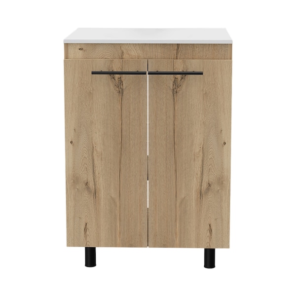 Homeroots 24" Oak And Black Wood Freestanding Bathroom Vanity With White Sink 543634 - main