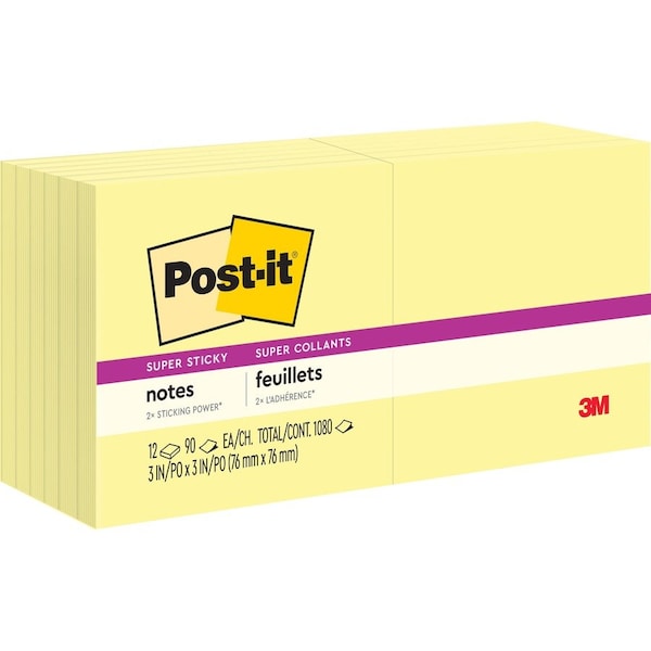 Post-It Pop-up Super Sticky Notes, 3x3 In, YW, PK12 R330-12SSCY - main