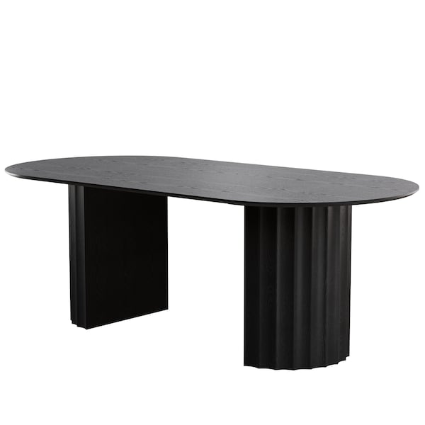 Homeroots 86" Black Solid Wood Pedestal Base Oval Dining Table 720692 - main