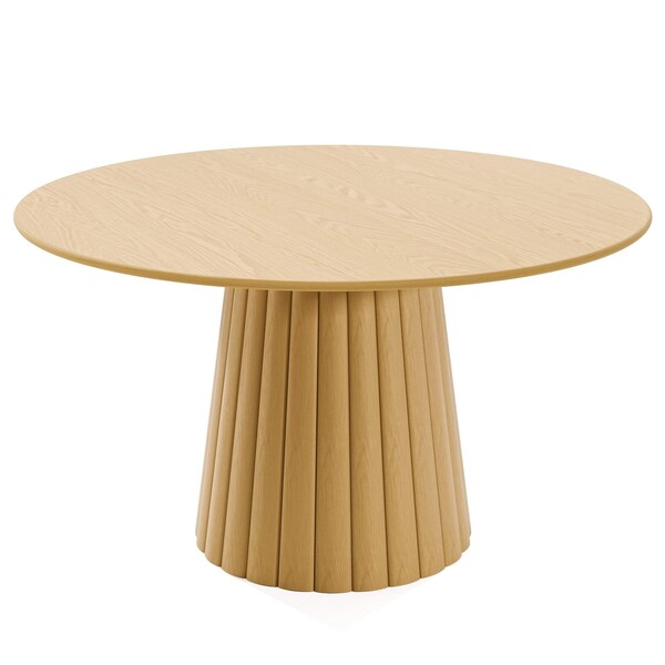 Homeroots 52" Brown Solid Wood Pedestal Base Round Top Dining Table 721011 - main