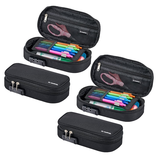 Its Academic Locking Pencil Case, For Office & School Supplies, Travel Organizer Bag, 2-Pack 24371-BK-2PK - main